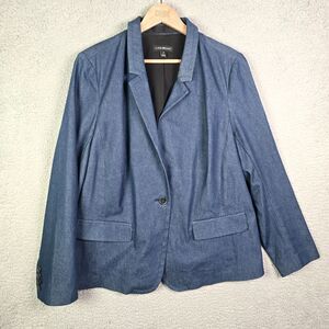Lane Bryant Blue Denim Look Chambray One Button Blazer 18 Classic Minimalist